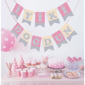 Partici Pembe Gümüş Yaldızlı İyi Ki Doğdun Banner