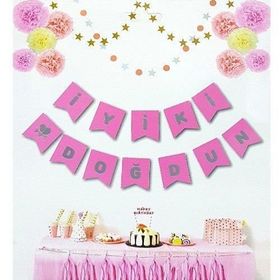 Partici Pembe Gümüş Yaldızlı İyi Ki Doğdun Banner