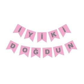 Partici Pembe Gümüş Yaldızlı İyi Ki Doğdun Banner