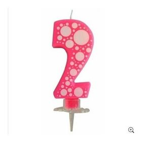 Partici Pembe Puantiyeli 2 Rakam Mum