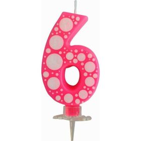 Partici Pembe Puantiyeli 6 Rakam Mum