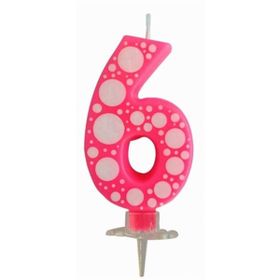Partici Pembe Puantiyeli 6 Rakam Mum