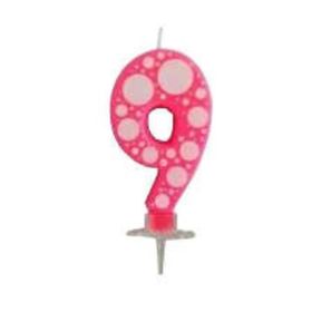 Partici Pembe Puantiyeli 9 Rakam Mum