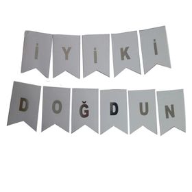 Partifabrik İyi ki Doğdun Yazı Beyaz Gümüş Süs