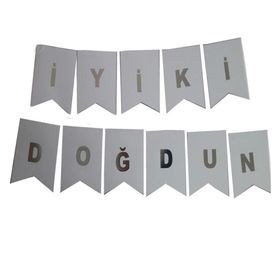 Partifabrik İyi ki Doğdun Yazı Beyaz Gümüş Süs