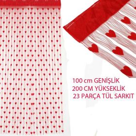 Partifabrik Kırmızı Kalpli Kapı Perdesi