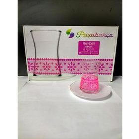 Paşabahçe 1103753 Neon Pembe Çiçek Beyaz Tabak Çay Takımı