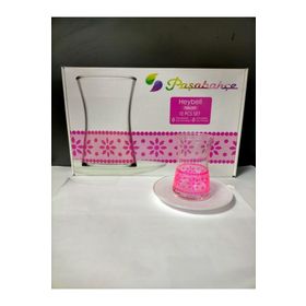 Paşabahçe 1103753 Neon Pembe Çiçek Beyaz Tabak Çay Takımı