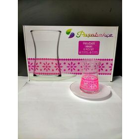 Paşabahçe 1103753 Neon Pembe Çiçek Beyaz Tabak Çay Takımı