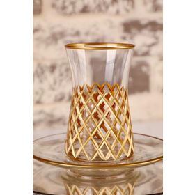 Paşabahçe Altınlı Kristalize Kesme Sanatı 12 Parça Çay Bardağı Seti