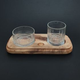 Paşabahçe Elysia Mesa Ahşap Viski Sunum Tabağı + Paşabahçe Viski Bardağı