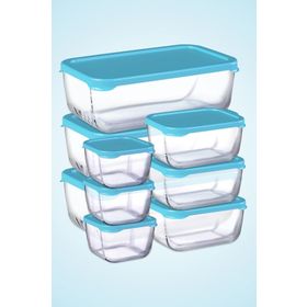 Paşabahçe Snowbox Mavi Kapaklı 9 Parça Saklama Kabı Takımı