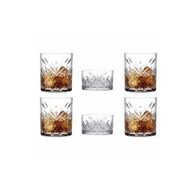 Paşabahçe Timeless 4 Adet Lüx Kristal Dekorlu 345 cc ve 2 Adet Viski Bardağı Çerezlik Takımı