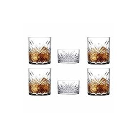 Paşabahçe Timeless 4 Adet Lüx Kristal Dekorlu 345 cc ve 2 Adet Viski Bardağı Çerezlik Takımı
