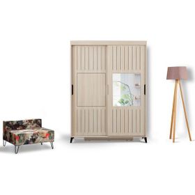 Pasific Home Huga 2 Kapaklı Aynalı 140 cm Meşe Sürgülü Gardırop