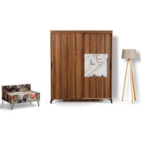 Pasific Home Huga 2 Kapaklı Aynalı 160 cm Ceviz Sürgülü Gardırop