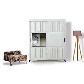 Pasific Home Huga Sürgülü 2 Çekmeceli Beyaz 150 cm Gardırop