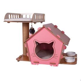 Pati Homes Pro 3'ü 1 Arada Yataklı Pembe Kedi Evi