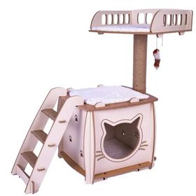 Pati Homes Pro Bej Kedi Evi XL Yataklı Kedi Tırmalaması