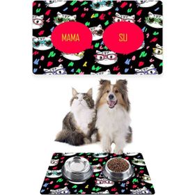 PatiPeti 50 x 35 cm Siyah Renkli Kediler Kedi Köpek Mama Altlığı Mama Paspası