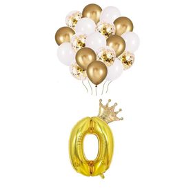 Patladı Gitti 0 Rakam Gold Kral Tacı ve Konfetili Folyo Balon