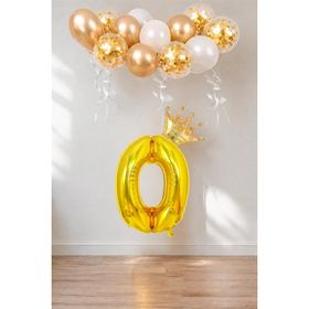 Patladı Gitti 0 Rakam Gold Kral Tacı ve Konfetili Folyo Balon