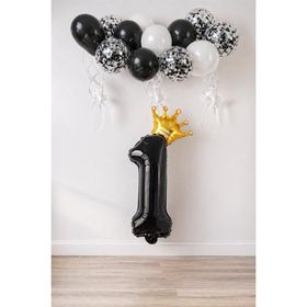 Patladı Gitti 1 Rakam Siyah Kral Tacı ve Konfetili Folyo Balon Set