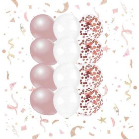 Patladı Gitti 10-12 inç Beyaz Rose Gold ve Konfetili Karışık 10 Adet Balon