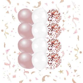 Patladı Gitti 10-12 inç Beyaz Rose Gold ve Konfetili Karışık 10 Adet Balon