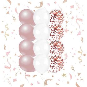 Patladı Gitti 10-12 inç Beyaz Rose Gold ve Konfetili Karışık 10 Adet Balon