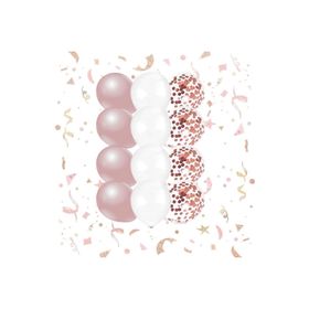 Patladı Gitti 10-12 inç Beyaz Rose Gold ve Konfetili Karışık 10 Adet Balon