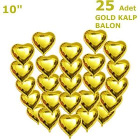 Patladı Gitti 10 inç 25 Adet Gold Kalp Folyo Balon