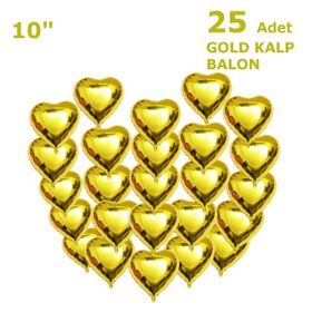 Patladı Gitti 10 inç 25 Adet Gold Kalp Folyo Balon