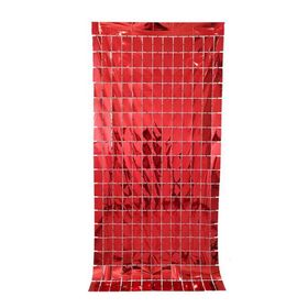 Patladı Gitti 100x200 cm Metalize Arka Fon Kırmızı Pötikare Kapı Perdesi