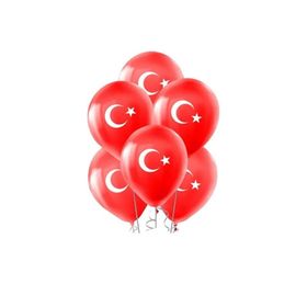 Patladı Gitti 12 inç 30 cm 10 Adet Türk Bayrağı Baskılı Ay Yıldız Kırmızı Milli Bayram Süsü Balon