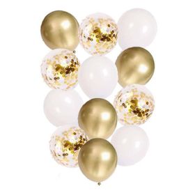 Patladı Gitti 12 inç Beyaz Gold ve Konfetili Karışık 10 Adet Balon