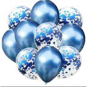 Patladı Gitti 12 inç Mavi Konfetili Karışık 10 Adet Balon