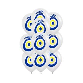 Patladı Gitti 12 inç Nazar Boncuklu Beyaz Maşallah 10 Adet Balon