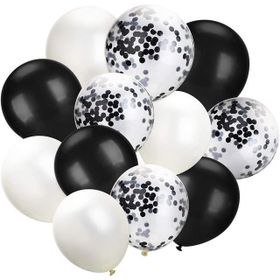 Patladı Gitti 12 inç Siyah Beyaz Konfetili 10 Adet Balon