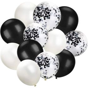 Patladı Gitti 12 inç Siyah Beyaz Konfetili 10 Adet Balon