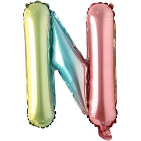Patladı Gitti 16 inç 36 cm N Harf Gökkuşağı Folyo Balon