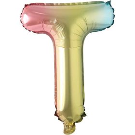 Patladı Gitti 16 inç 36 cm T Harf Gökkuşağı Folyo Balon