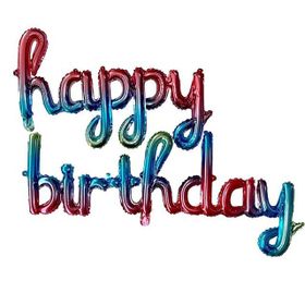Patladı Gitti 16 inç Happy Birthday Gökkuşağı El Yazılı Balon Set