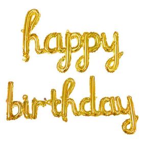 Patladı Gitti 16 inç Happy Birthday Gold El Yazılı Balon Set
