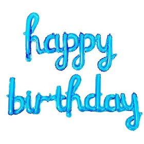 Patladı Gitti 16 inç Happy Birthday Mavi El Yazılı Balon Set