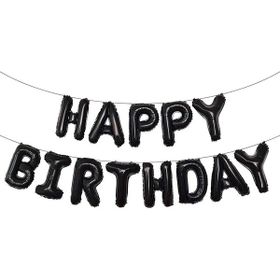 Patladı Gitti 16 inç Siyah Happy Birthday Folyo Balon Set
