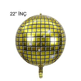 Patladı Gitti 22 inç 4D Büyük Boy Gold Disko Küre Folyo Balon