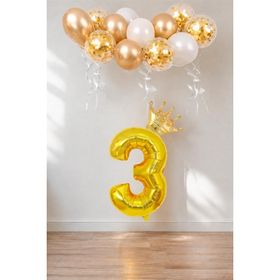 Patladı Gitti 3 Rakam Gold Kral Tacı ve Konfetili Folyo Balon