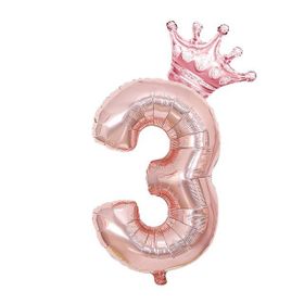 Patladı Gitti 3 Rakam Kral Tacı Rose Gold Folyo Balon Doğum Günü Parti Kutlama Seti