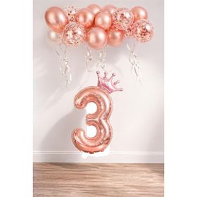 Patladı Gitti 3 Rakam Rose Gold Kral Tacı ve Konfetili Folyo Balon